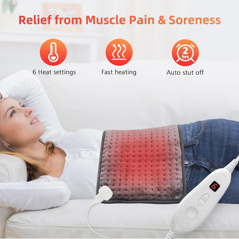Comfier Heating Pad for Back, Heat Pad with 6 Heat Settings & Auto Shut Off, Heated Wrap with Strap for Mom or Dad