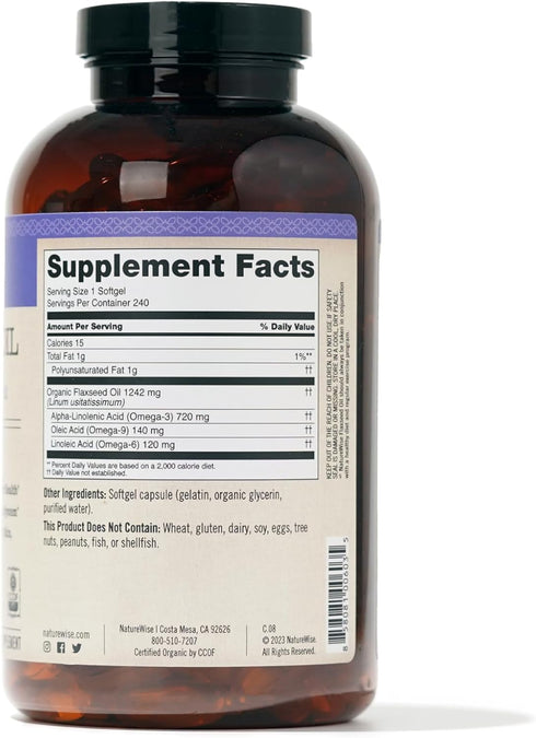 NatureWise Flaxseed Oil 1200mg - 240 Softgels for Heart Health, Organic, Cold Pressed, Non-GMO