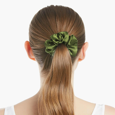 LilySilk Silk Hair Scrunchy, 100% Mulberry Silk Ponytail Holder, Frizz & Breakage Prevention, Dark Green, 1 Count