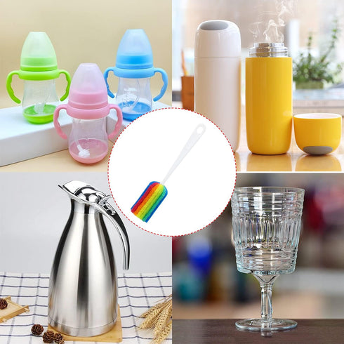 3PCS Cleaning Bottle Sponge Brush with Long Handle, Scrub Brushes for Kitchen Cleaning Glasses & Mugs (Color Random)