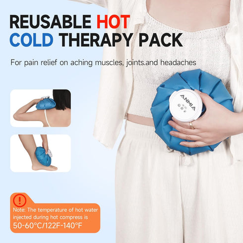 Ice Pack Bags for Injuries: Reusable Cold Pack Water Bag Hot Bag for Pain Relief, Leak-Proof Elastic Ice Bag, 6''