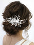 Latious Silver Flower Bride Wedding Hair Comb, Pearl Bridal Side Comb, Crystal Hair Piece for Women