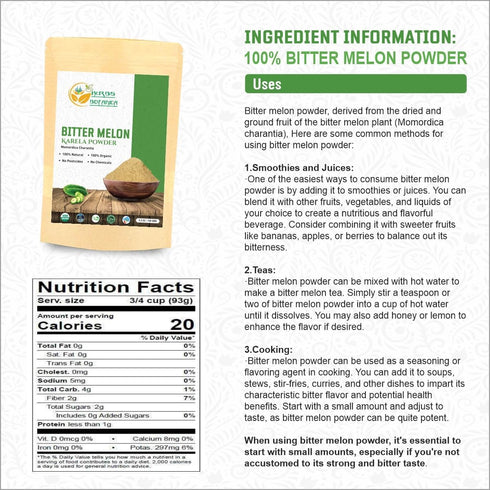 Bitter Melon Powder, Karela Powder, 100% Organic Non-GMO, Gluten Free for Healthy Lifestyle