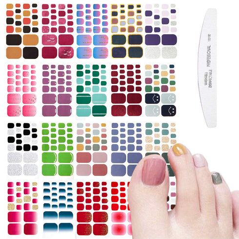 WOKOTO 20 Sheets Solid Toe Nail Polish Strips Stickers and 1 Nail File Manicure Kit for Women Girls