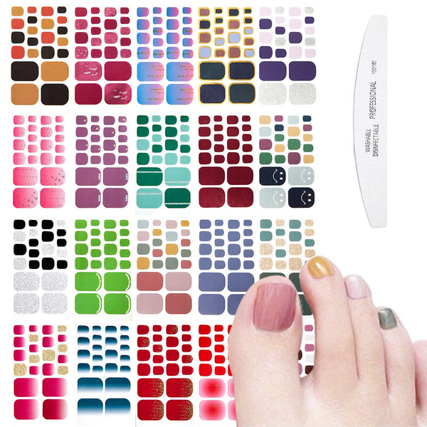 WOKOTO 20 Sheets Solid Toe Nail Polish Strips Stickers and 1 Nail File Manicure Kit for Women Girls