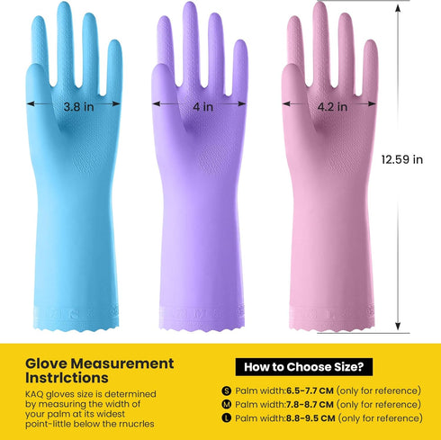 Rubber Kitchen Dishwashing Gloves, 4 Pairs Reusable Household Cleaning Gloves with Cotton Liner