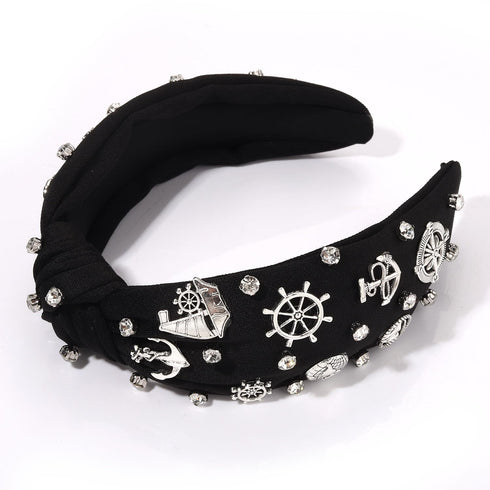Nautical Headband, Ocean Hair Accessories for Women, Anchor Ship Wheel Sailboat Knotted Headband