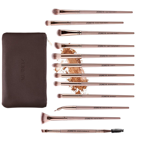 Z'OREYA Eye Makeup Brushes, 12 Pcs Professional Brush Set with Carrying Bag, Champagne Gold