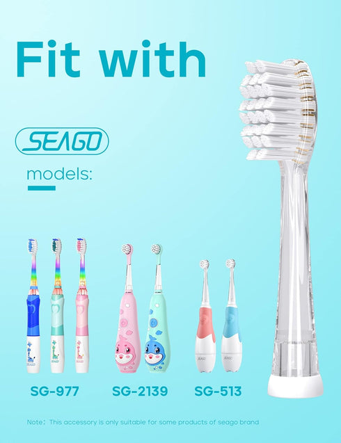 Set 4. SG-513 SG-2139 SG-977 SEAGO Kids Replacement Brushes, of Compatible Models (Clear, L)