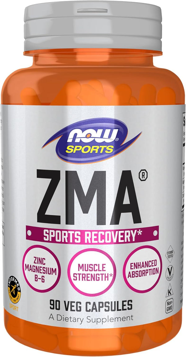 NOW Sports Nutrition ZMA, 90 Capsules, Enhanced Absorption, Zinc, Magnesium, and Vitamin B-6 for Sports Recovery