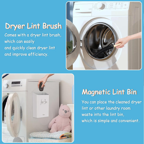 Sealegend Magnetic Lint Bin with Dryer Lint Brush, Wall Mounted Trash Can for Laundry Room Organization, Gray White