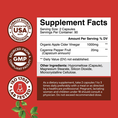 Slimming 180 Count Cleansing Apple Cider Vinegar Capsules - ACV Deep Cleanse and Detox Pills for Gut and Digestive