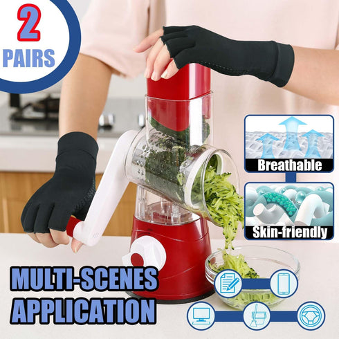 2 Pairs Copper Arthritis Gloves, Compression Gloves for Carpal Tunnel Pain Relief, Fingerless for Women & Men (Medium)
