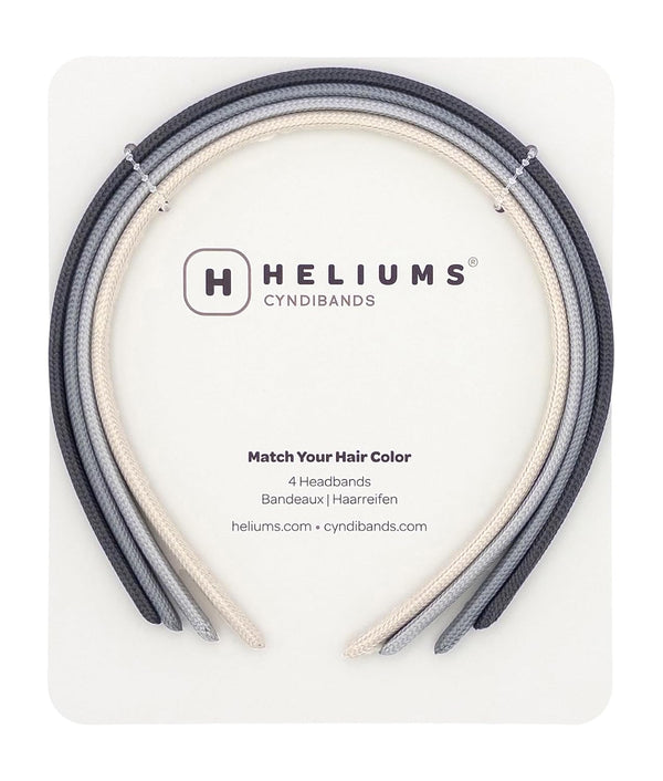 Heliums Thin Headbands - 8mm Stylish Hairbands for Women and Girls, 4 Count, Blends with Hair Color (Dark Grey, Light