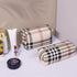 MAANGE Small Makeup Bag for Purse, 2 PCS Leather Travel Pouch, Portable Zipper Makeup Brushes Bag - Khaki Plaid