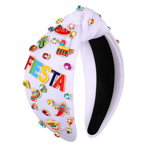 Mexican Headband for Women, Cinco De Mayo Beaded Fiesta Knotted Headband with Rhinestones (Fiesta 1)