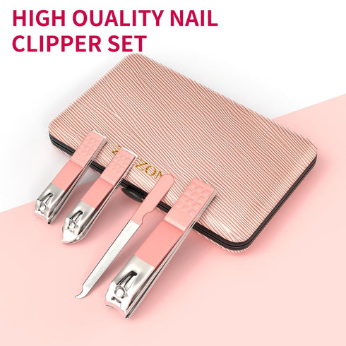 ZIZZON Mini Travel Manicure Set, 10 in 1 Stainless Steel Nail Clipper Grooming Kit with Case, Pink