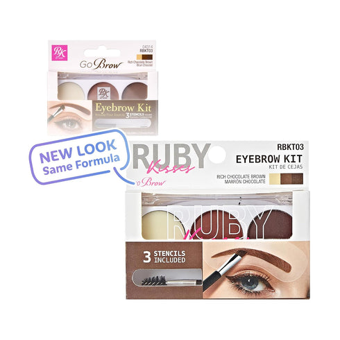 Ruby Kisses Go Brow Eyebrow Kit, Dual Shade Powder & Wax, Includes 3 Stencils for Natural Brow Look, Ideal for Sparse