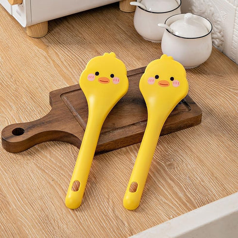 2 PCS Yellow Duck + Yellow Chicken Dish Brush Handle, Built-in Scraper for Pans, Pots, Kitchen Cleaning