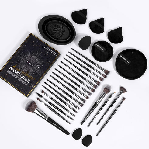 MAANGE Makeup Brushes 29 Pcs Kit, Premium Synthetic Foundation, Powder, Concealers, Eye Shadows Set (Black)