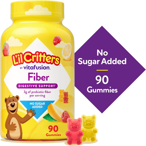 Gummy 90 Gummies Lil Critters Fiber Daily Supplement for Kids, for Digestive Support, Berry and Lemon Flavors