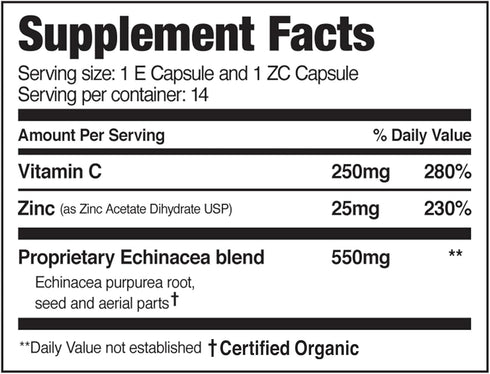 EZC Pak 5-Day Immune Support Booster - Vitamin Supplement with Echinacea, Zinc, Vitamin C, Pack of 2
