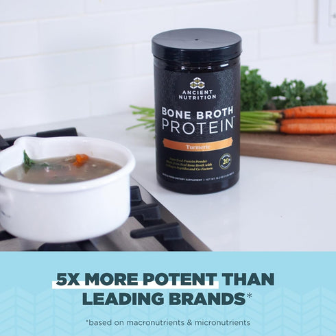 Ancient Nutrition Bone Broth Protein Powder - Turmeric, 20g Protein Per Serving, 20 Serving Tub, Gluten Free