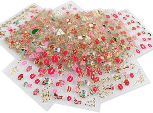 Lips Nail Stickers for Valentine's Day, 3D Gold Nail Decals Foils for Heart Red Lip Self-Adhesive Nail Design
