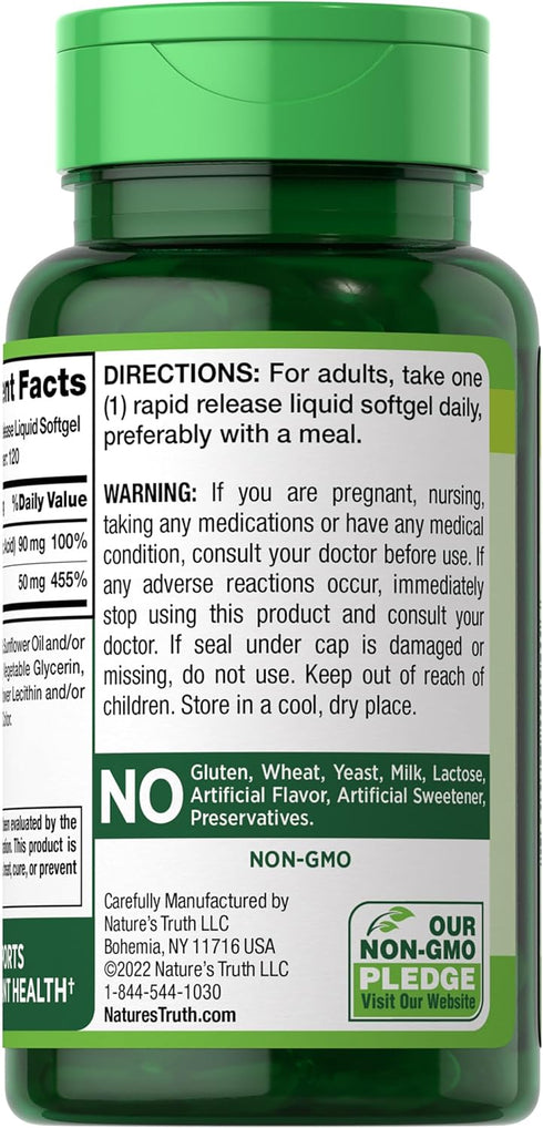 Nature's Truth Zinc with Vitamin C | 50mg | 120 Softgels | Non-GMO & Gluten Free Supplement