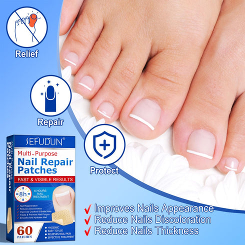 Multi-Purpose Nail Repair Patches, 60 pcs Overnight Treatment for Nail Discoloration & Cracked Nails