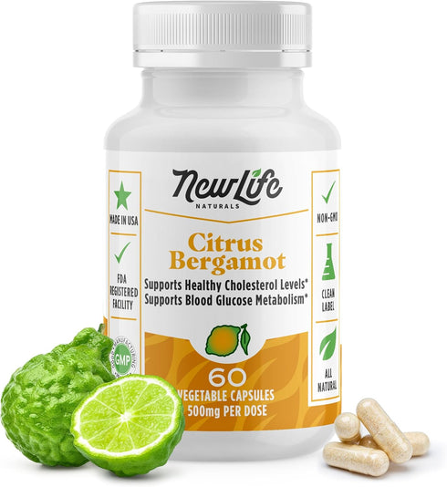NewLife Naturals Citrus Bergamot Supplements 500 MG - Heart Health & Aging Support - Pure Extract Formula - 60 Veggie