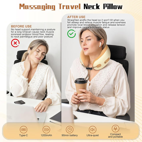 Neck Massager Pillow with Heating,Portable Heated Kneading Massage Cushion Pillow,Cordless Shiatsu Neck Massager