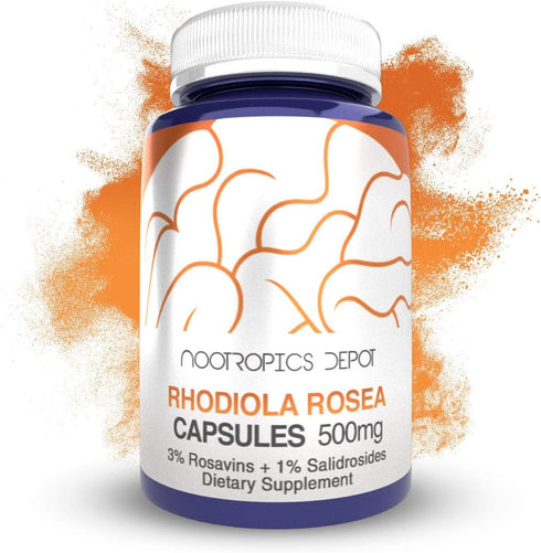 Nootropics Depot Rhodiola Rosea Capsules | 500mg | 60 Count | 3% Rosavins | Adaptogen Herb | Supports Brain Health*