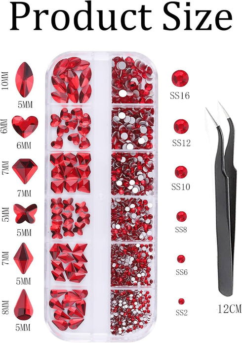 Valentines Nail Rhinestone EBANKU Red Nail Art Crystals, Hearts, Butterfly, 3D Diamond Stone Gems with Tweezer
