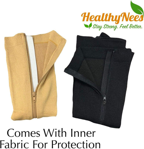 HealthyNees 2 Set 20-30 mmHg (2 4X-Large) Open Toe Compression Leg Calf Swelling Zipper Sock Pairs Beige