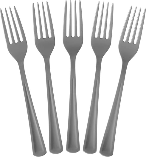Disposable Silver Plastic Forks, 100 Pcs Heavy Duty Silver Plastic Cutlery, Exquisite Disposable Flatware