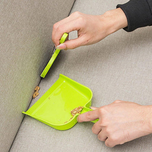 Pet Cage Broom Brush Dustpan Set - Small Cat Litter Sweeper & Car Keyboard Brush (Green)
