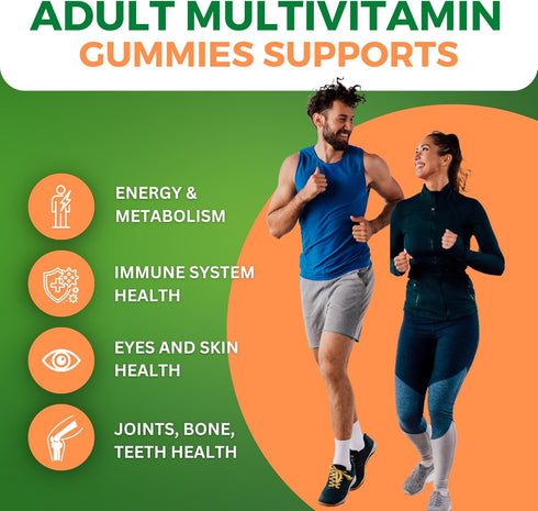 Halal Adult Multivitamin Gummies for Men, Women, Complete Nutritional Support with Biotin, Vegan, Natural Fruit