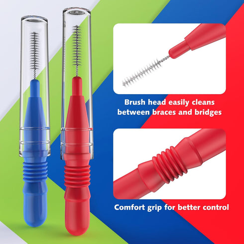 Interdental Brush and Toothpick Flossing Head, Oral Dental Hygiene Brush, Braces Cleaning Kit (72 Count, 2.5mm/3mm)