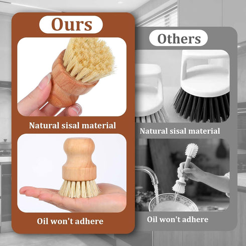 Meyeyaia 12 Pack Bamboo Scrub Brush for Dishes, Wooden Dish Scrubber Brushes with Natural Sisal Bristle Full Circle