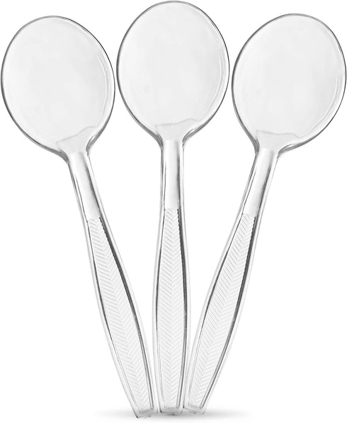 Plasticpro Clear Plastic Soup Spoons, Disposable Cutlery, Medium Weight Utensils, 50 Count