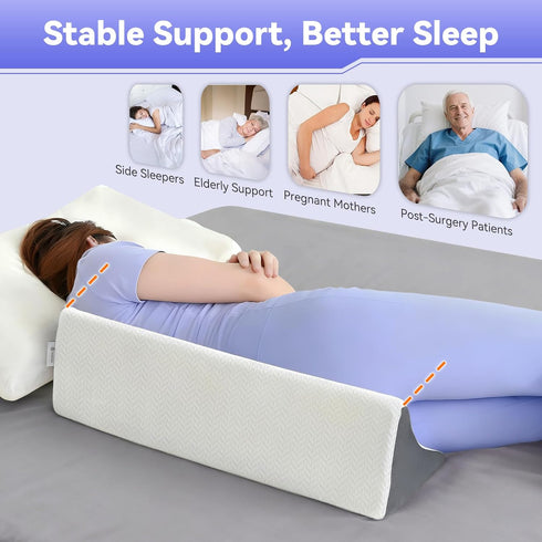 Vekkia Wedge Pillow for Side Sleeping, Ergonomic Back Support Pillow with High-Density Foam for Pregnancy Support, Back