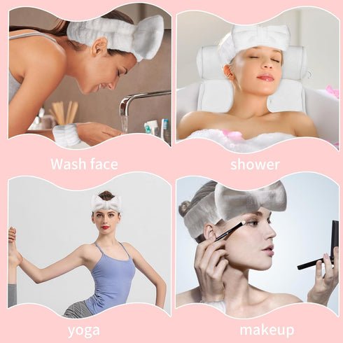 WSYUB Spa Headband and Wristband Set, Face Wash Headband, Makeup Skincare Wrist Bands for Washing Face, White