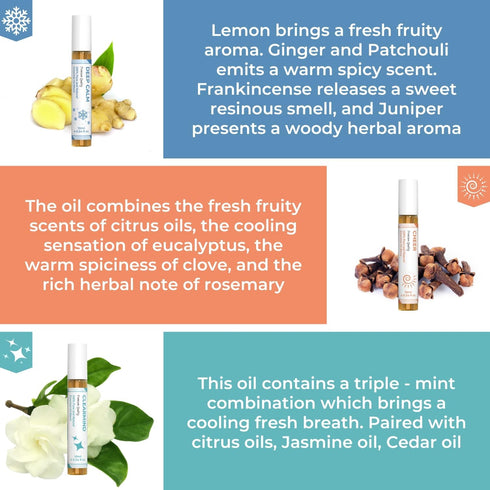 Set Essential Oil (Deep Calm, Cheer, ClearMind), Aromatherapy Roll On Blends for Massage, Body Care & Home Use, Great