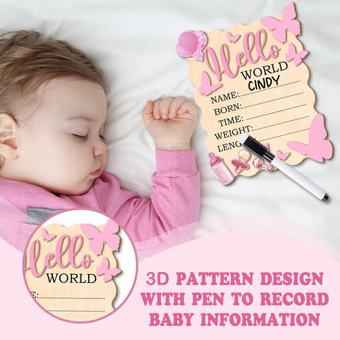 MUZRUYOU Set, Baby Announcement Sign, "Hello World" and "Welcome Baby Girl" Wood Perfect for Hospital Birth Photos