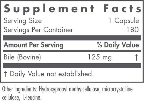 Nutricology Ox Bile 125 mg Supplements for No Gallbladder, Digestive Enzymes, 180 Count