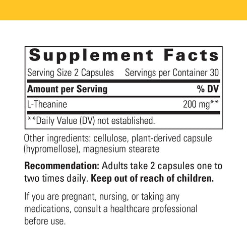 Integrative Therapeutics L-Theanine - Vegan, Gluten-Free & Dairy-Free Amino Acid Supplement, 60 Capsules