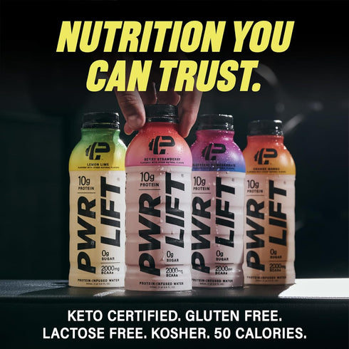 Whey Protein Water Sports Drink by PWR LIFT, Lemon Lime, Keto, Zero Sugar, Post-Workout Energy Beverage, 16.9 Fl Oz