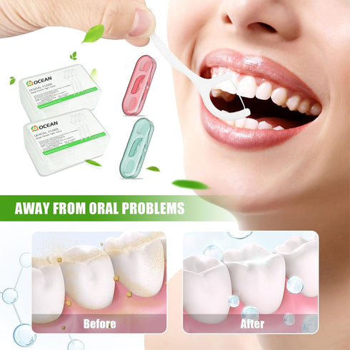 AOCEAN Dental Floss Picks - Travel Floss with Toothpicks, 120 Pcs, 2 Boxes & 2 Cases, Ideal for Family Hotel and Travel