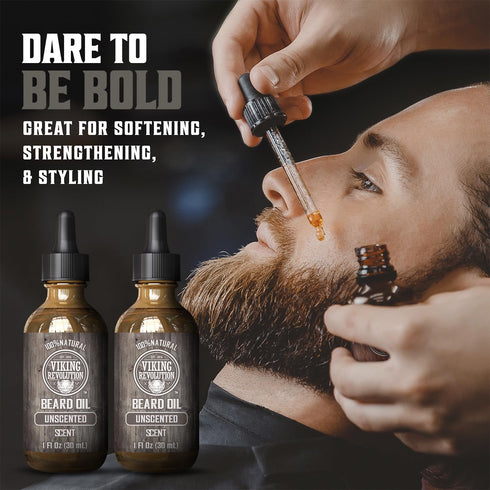 Viking Revolution Men's Beard Oil - Argan & Jojoba Oils, Natural Softener & Conditioner, Unscented, 2 Pack
